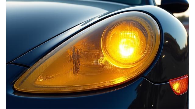 Hazy and yellowed car headlights before restoration