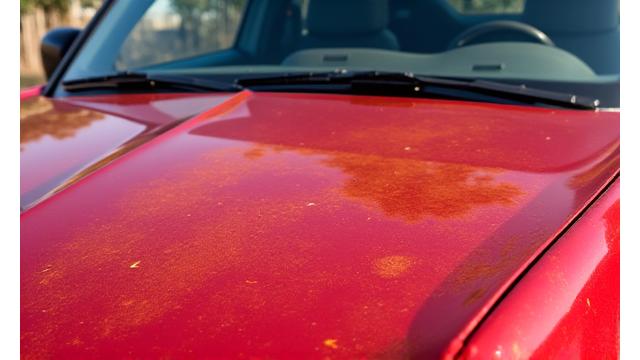 Car hood with heavy paint oxidation and dull finish before correction